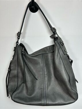 Realer Gray Vegan Leather Slouchy Multi Pocket Hobo Shoulder Bag Purse OS